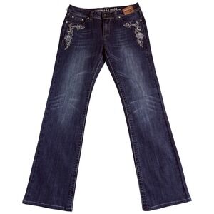 Zenim Mid Low Jeans Womens 8 Blue Denim Stretch‎ Straight Leg Rhinestones Travel